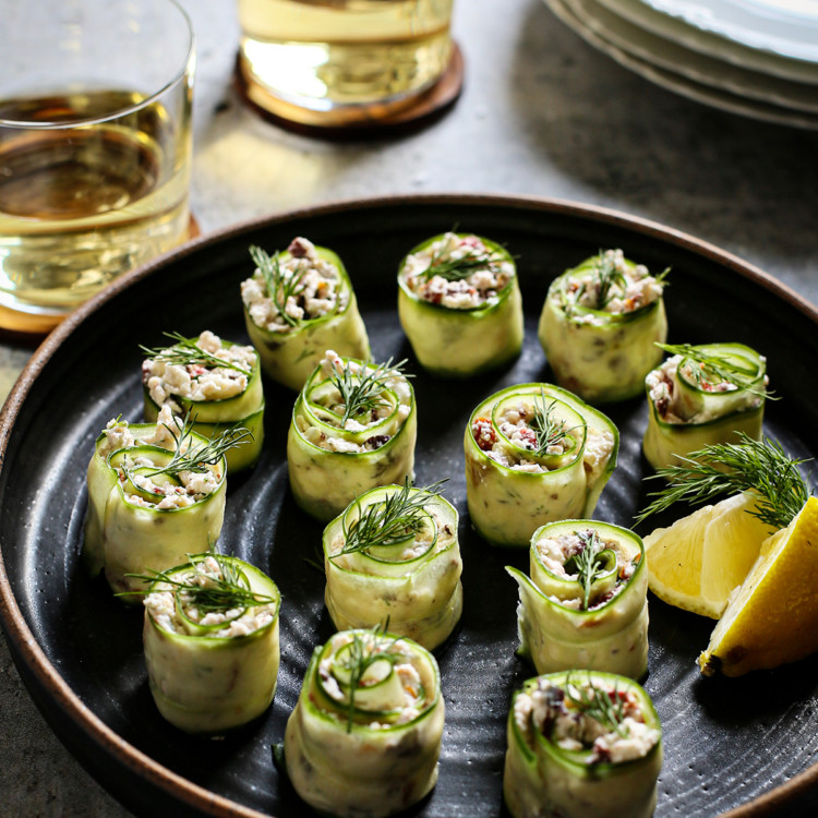 plate of cucumber roll ups