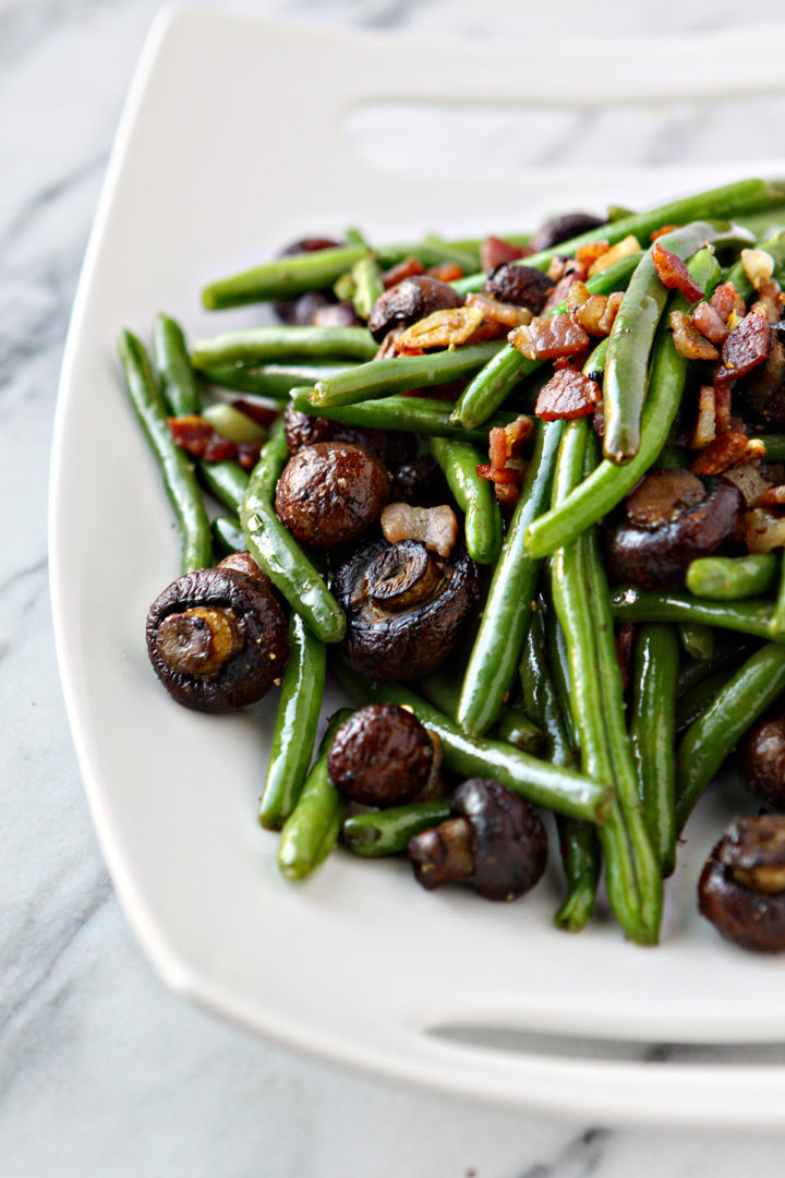 photo of a thanksgiving green beans recipe: sautéed green beans with bacon