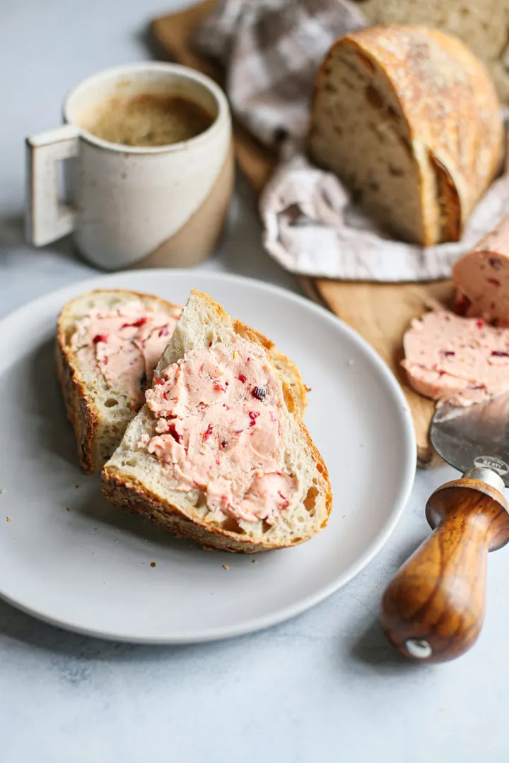 photo of cranberry butter spread on a slice of bread
