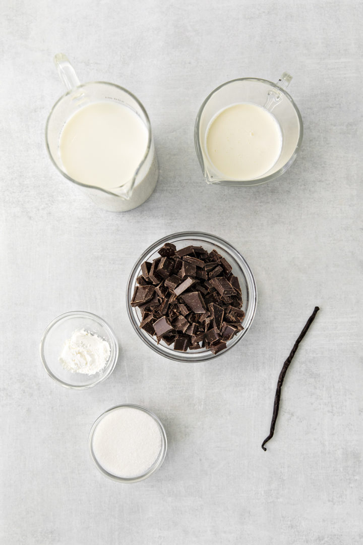 photo of ingredients to make the hot chocolate base for this salted caramel hot chocolate recipe