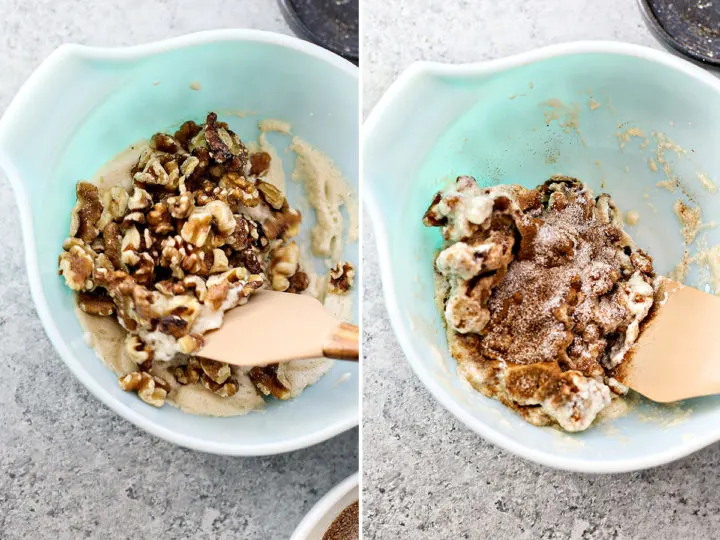 step by step photo showing how to make glazed walnuts