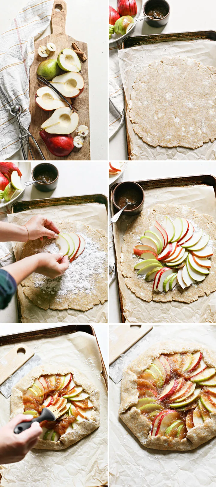 step by step photos showing how to make a pear galette