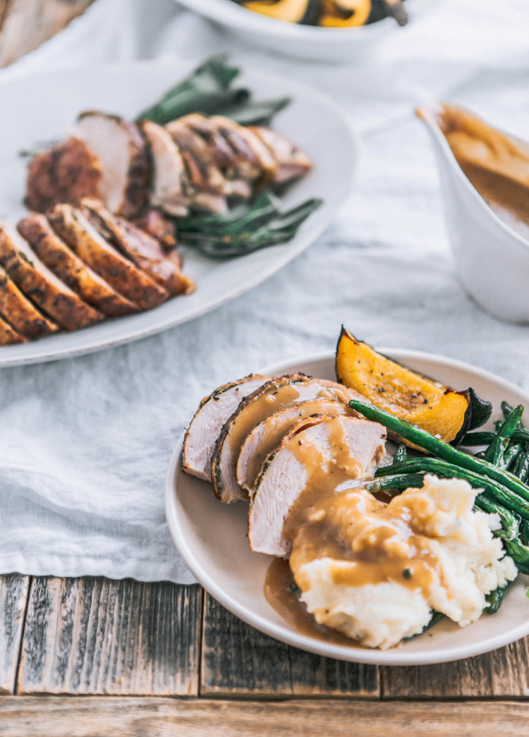 photo of a table set with thanksgiving food