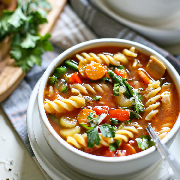 photo of a bowl of easy turkey soup