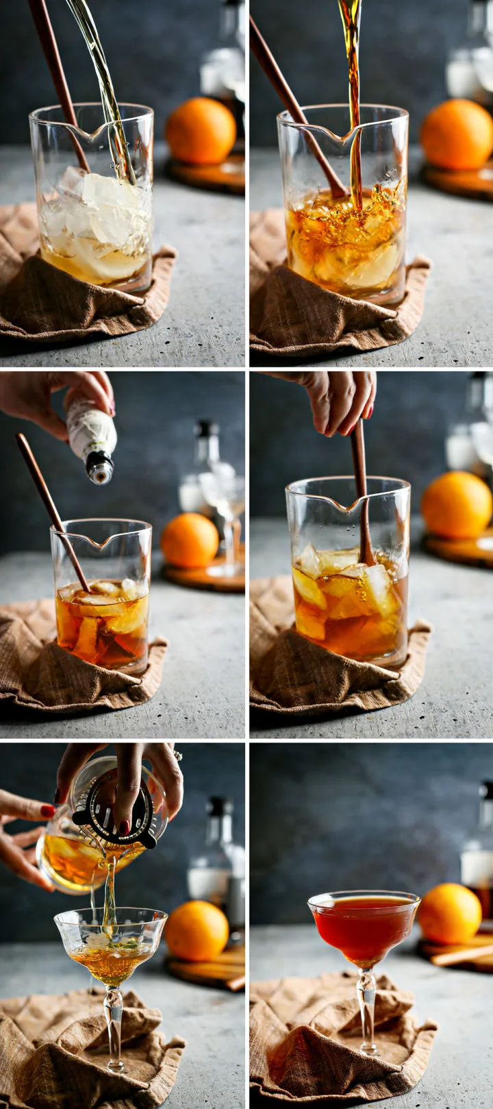 step by step photos showing how to make a black manhattan