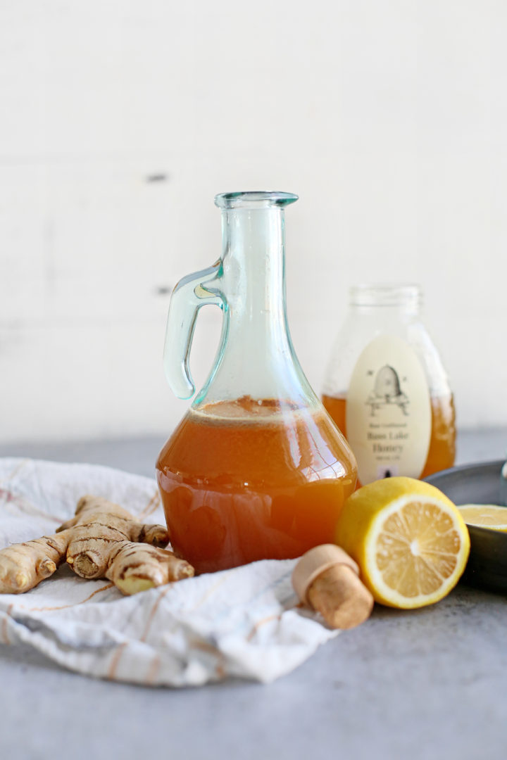 photo of the cough mixture in a jar after making homemade cough syrup