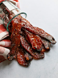 photo of candied bacon in a jar