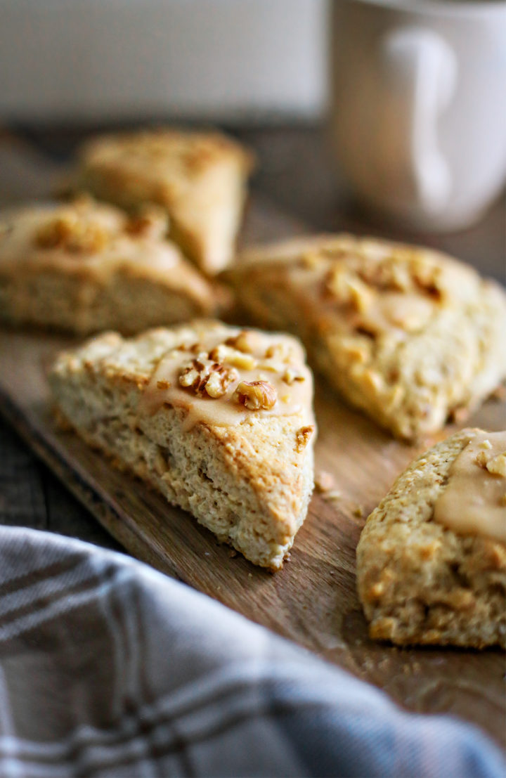 maple glazed scones on a cutting board