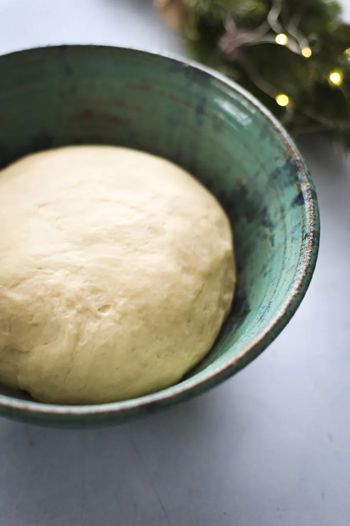 photo of a bowl of dough for this pecan roll recipe