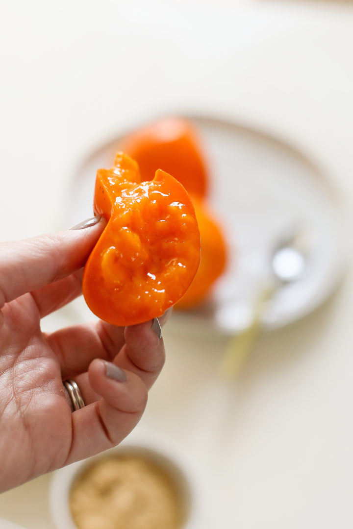 photo of a ripe hachiya persimmon to use to bake this persimmon cookies recipe