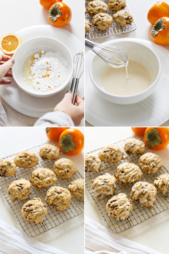 step by step photos showing how to make orange glaze for this persimmon cookie recipes