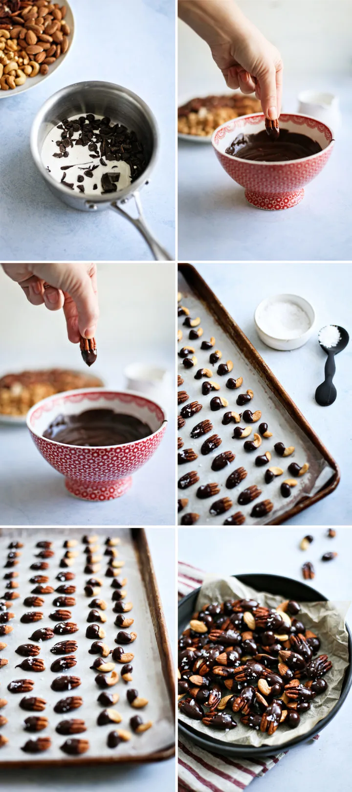 step by step photo instructions to make chocolate covered nuts