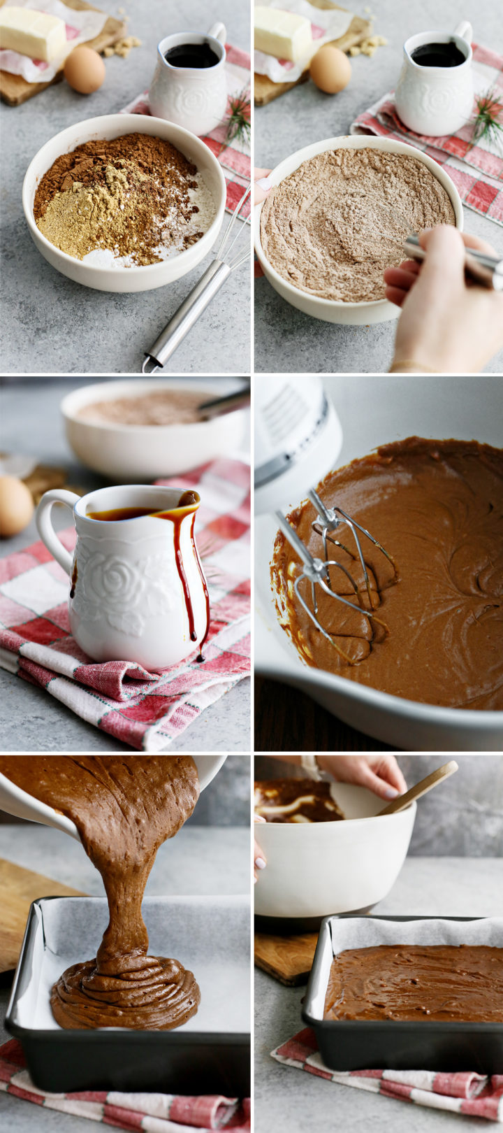 step by step photos showing how to make this recipe for gingerbread cake