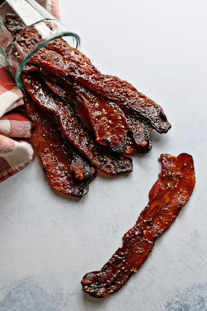 bacon candy in a jar on a countertop