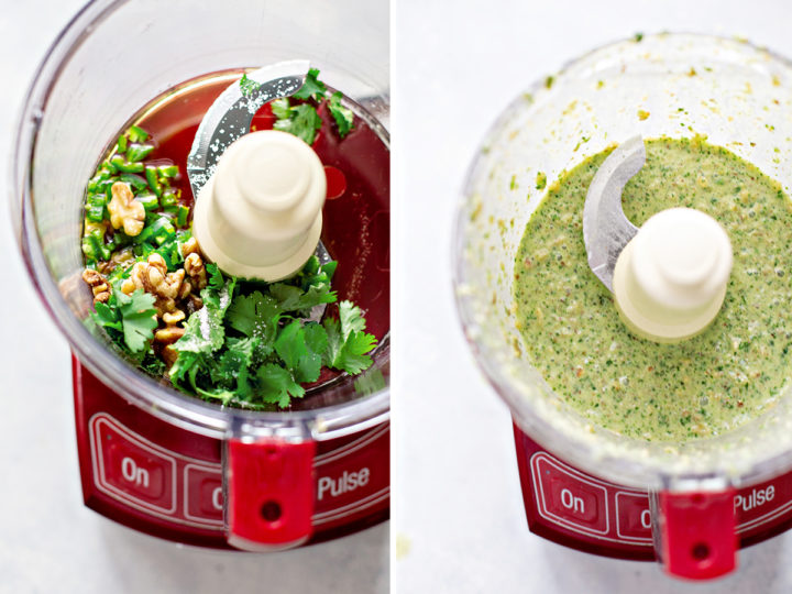 step by step photos of how to make cilantro pesto for this chicken chili verde recipe