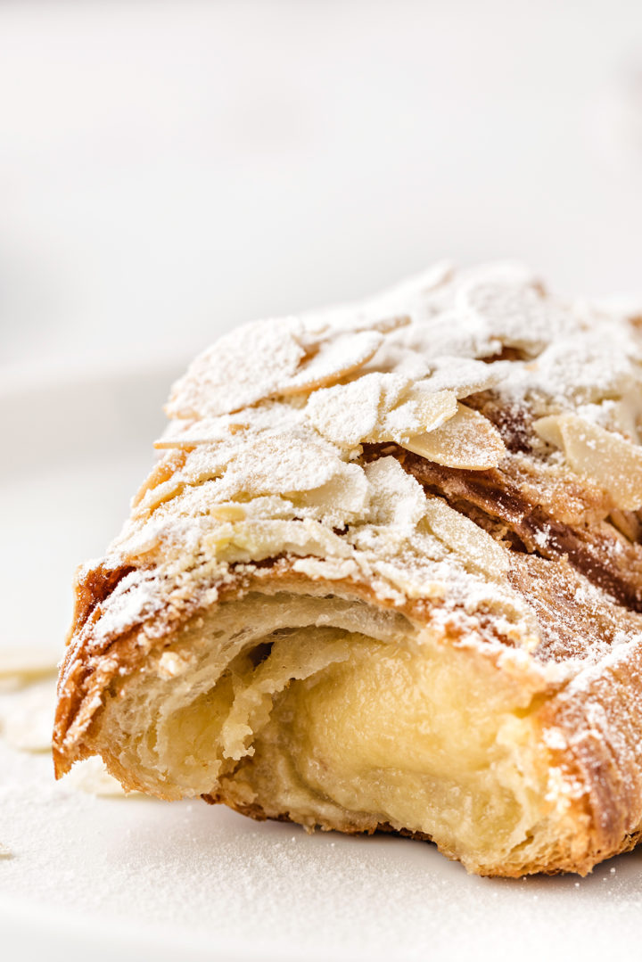 close up of filled almond croissants