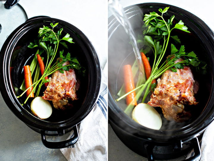 photo showing how to make ham stock for this recipe for ham bone soup