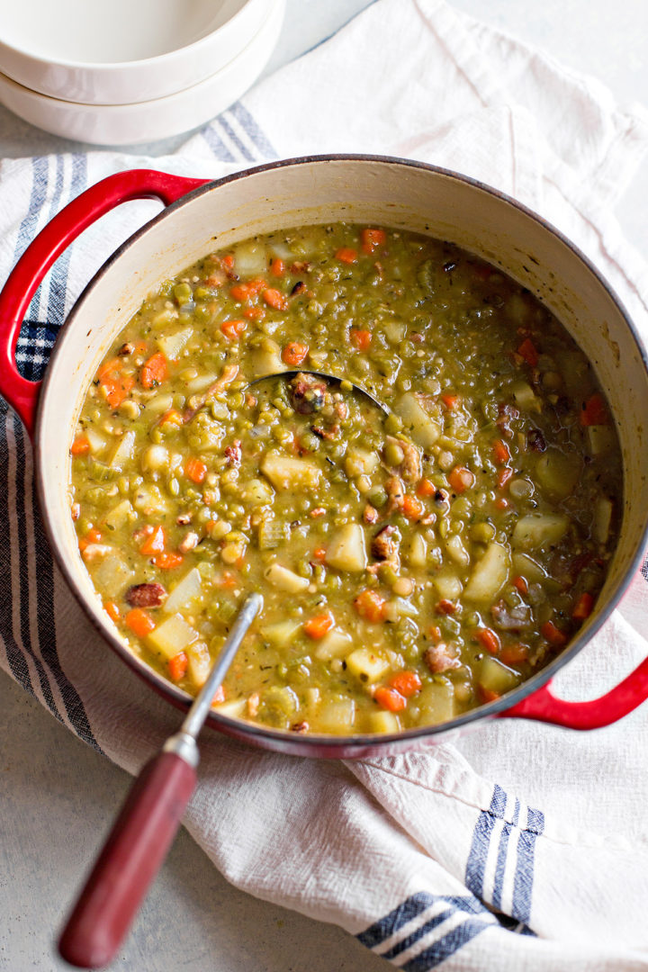 photo of a pot of the best recipe for split pea soup