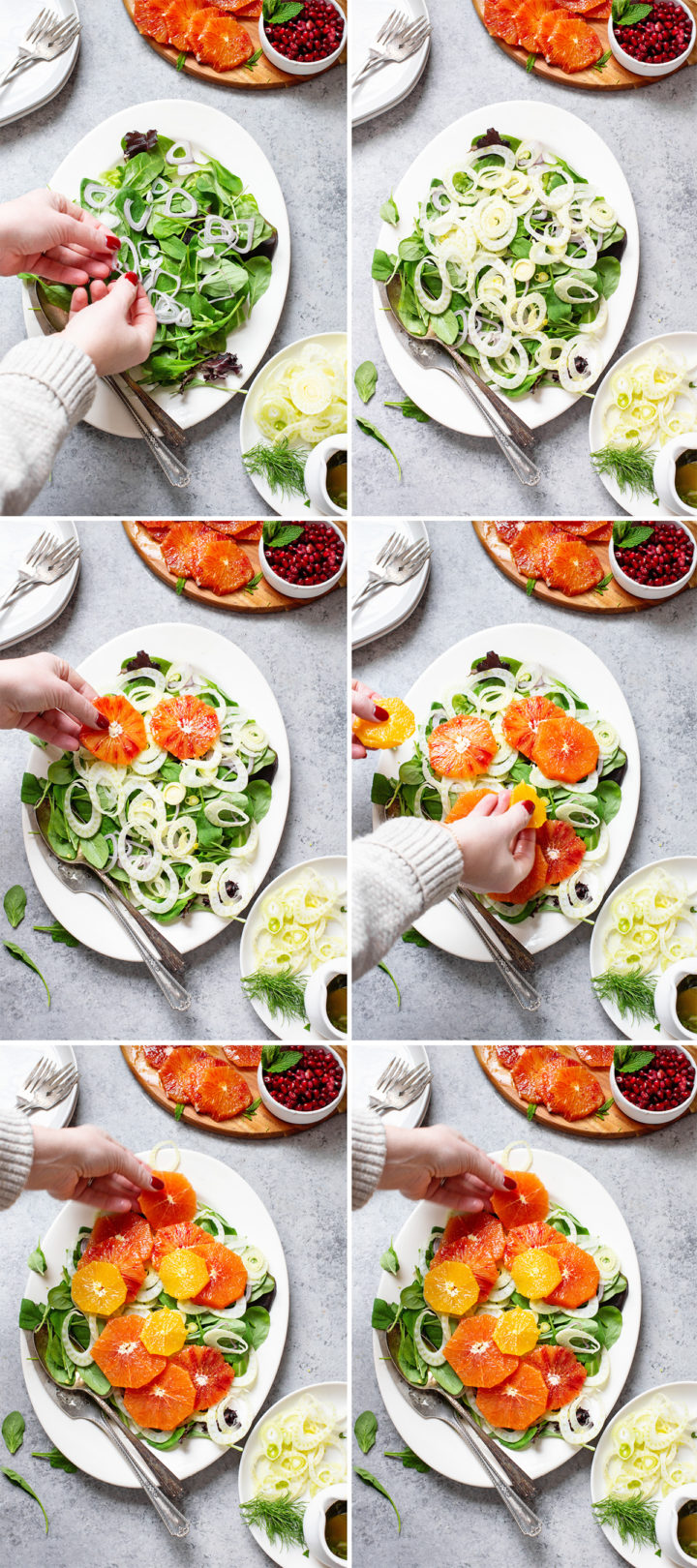 step by step photos showing how to make fennel salad with oranges