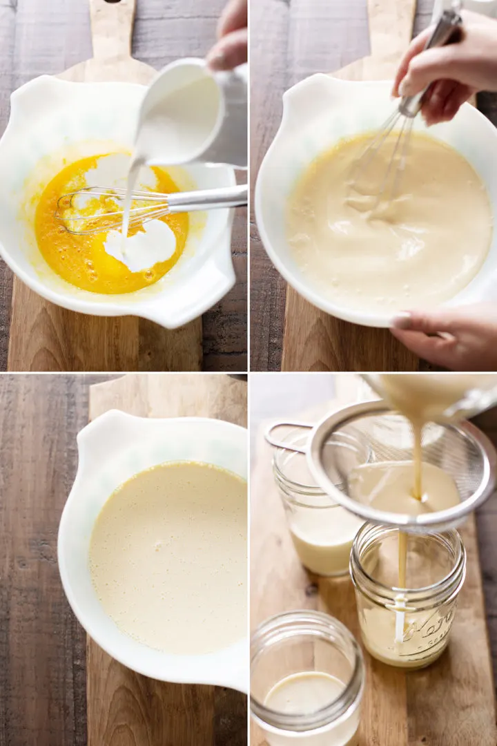 step by step photos showing how to make crème brûlée for this sous vide creme brulee recipe