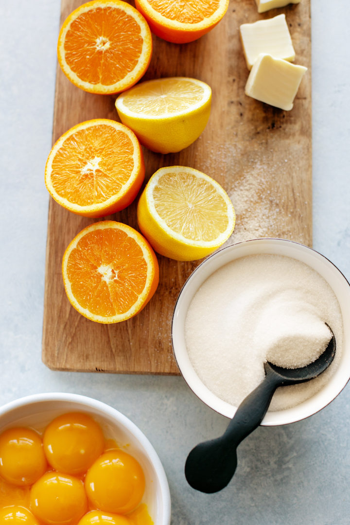 photo of ingredients in this orange curd recipe
