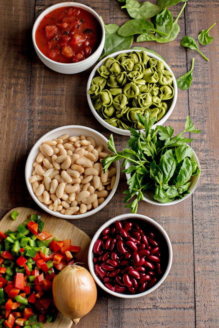 photo of ingredients in this recipe for spinach tortellini soup