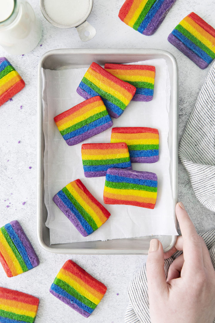 photo of a rainbow cookies recipe for st patricks day - rainbow sugar cookies on a baking sheet