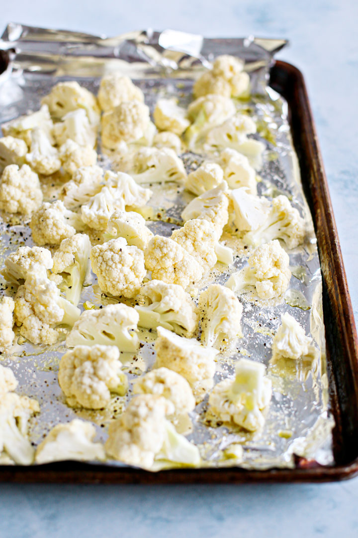 photo of preparing cauliflower to show how to roast cauliflower