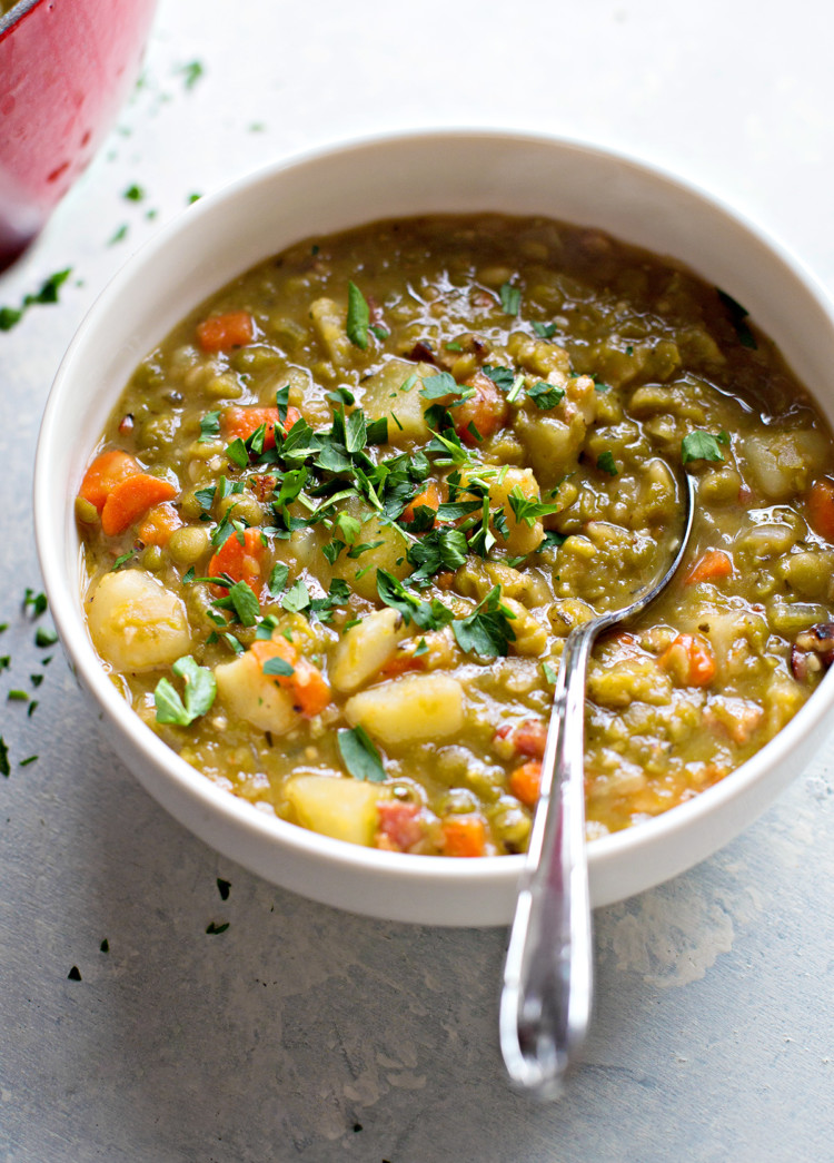 a bowl of split pea soup