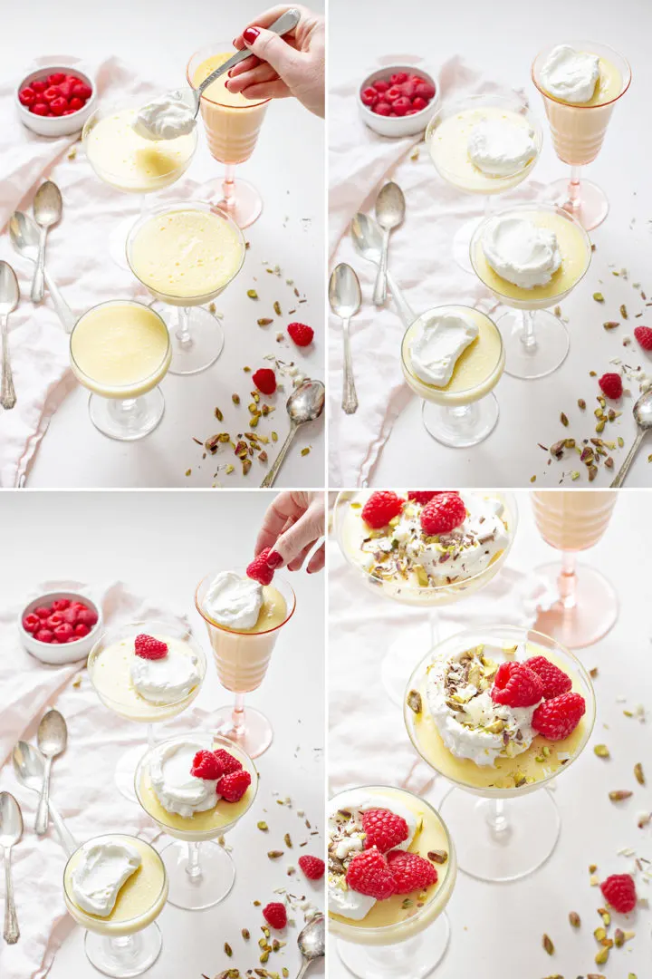 step by step photos showing how to garnish this recipe for pudding