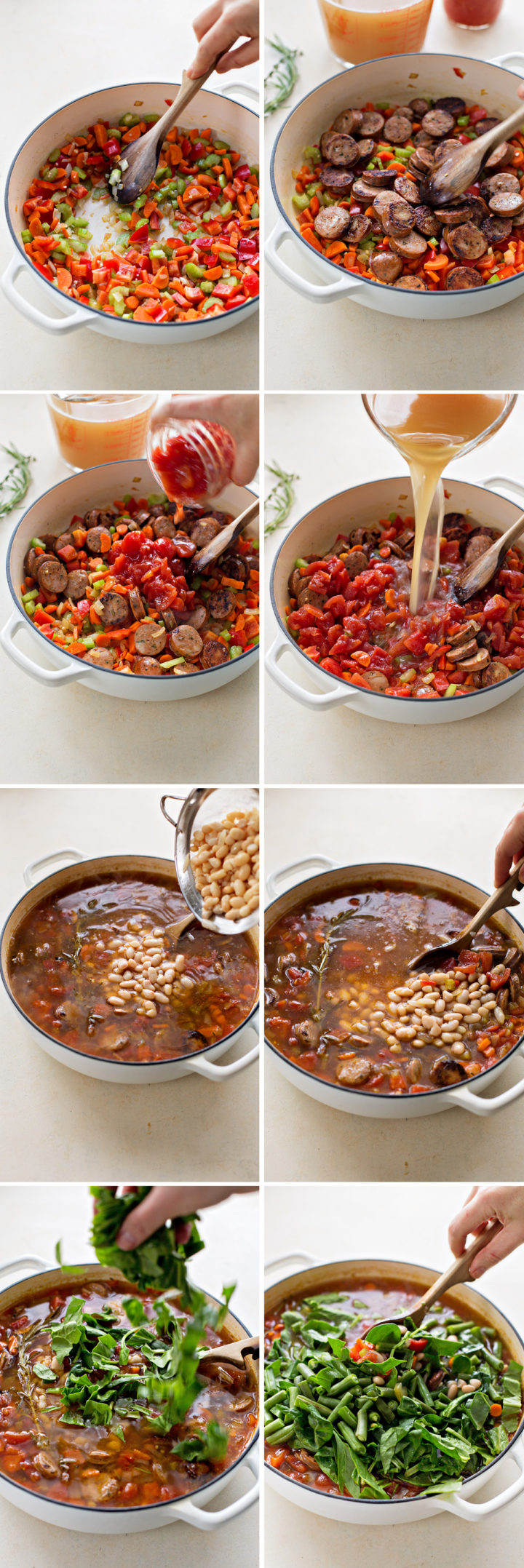 step by step photos showing how to make this italian sausage orzo soup recipe