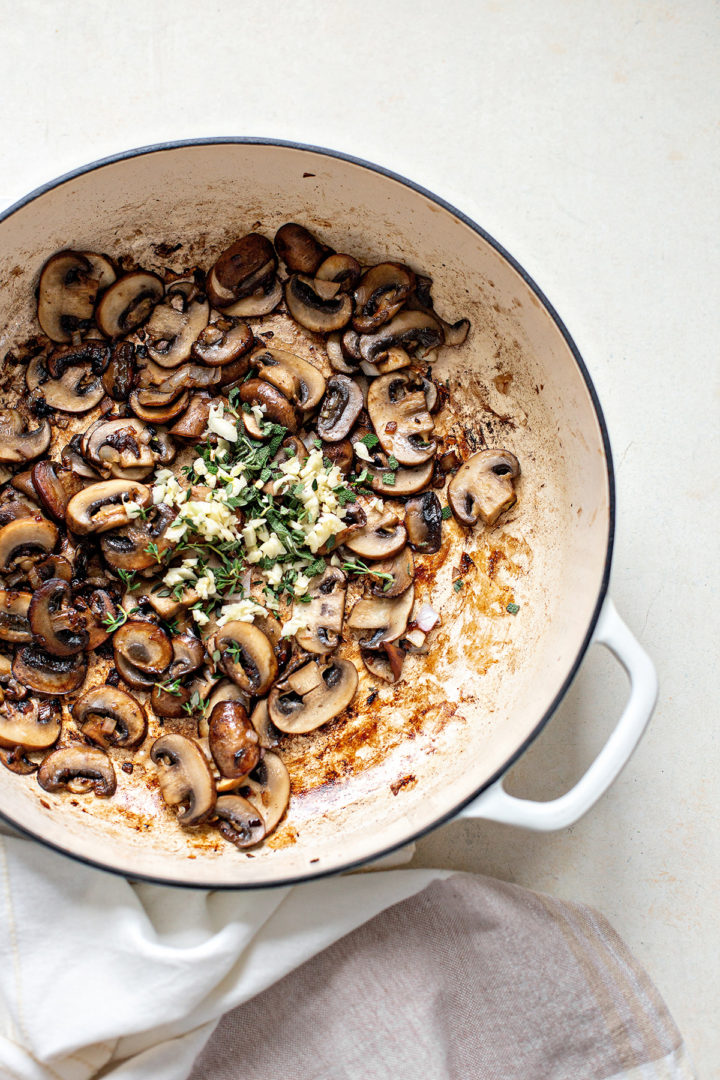 photo showing how to cook the mushrooms for this marsala chicken recipe