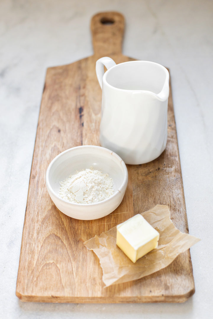 ingredients to make Béchamel sauce for lasagna roll ups with spinach