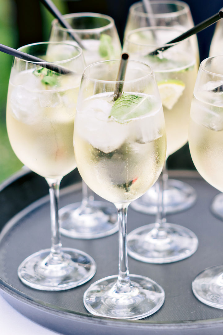 close up photo of a limoncello spritz on a serving tray