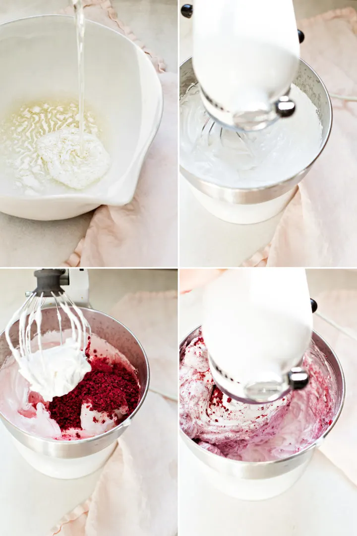 step by step photos showing how to make raspberry marshmallows