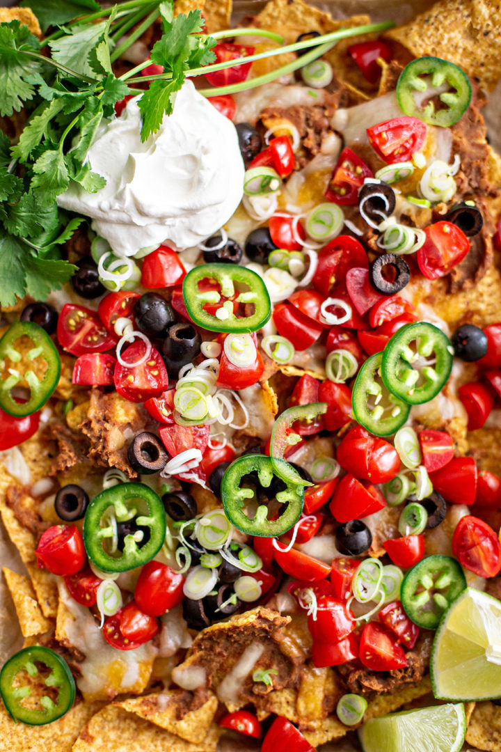 close up over head photo of the best nachos recipe