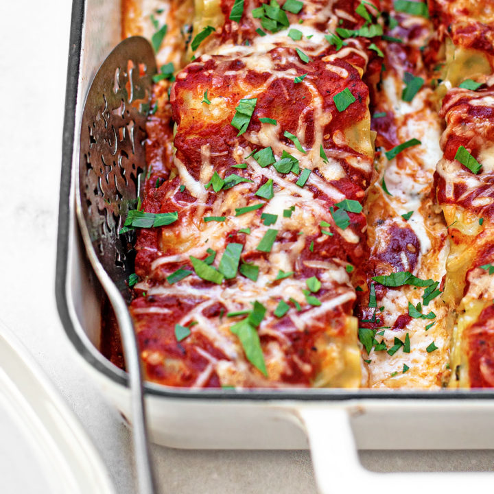 Lasagna rolls in pan