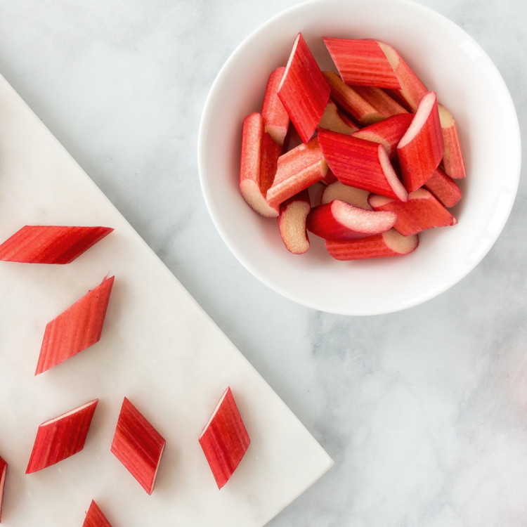 rhubarb being prepared to freeze