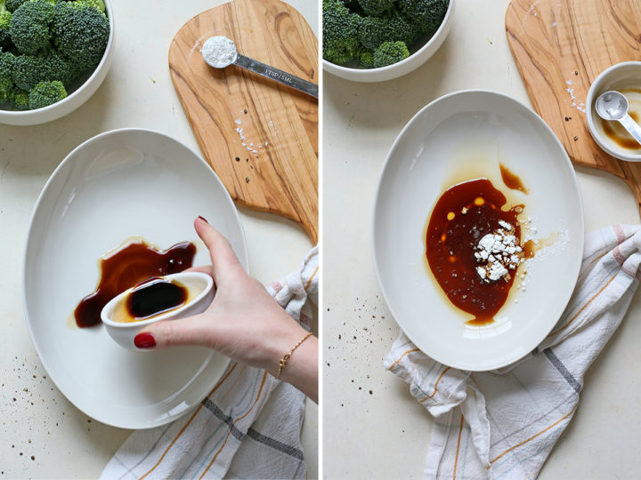 woman preparing the beef marinade for this broccoli and beef chinese recipe