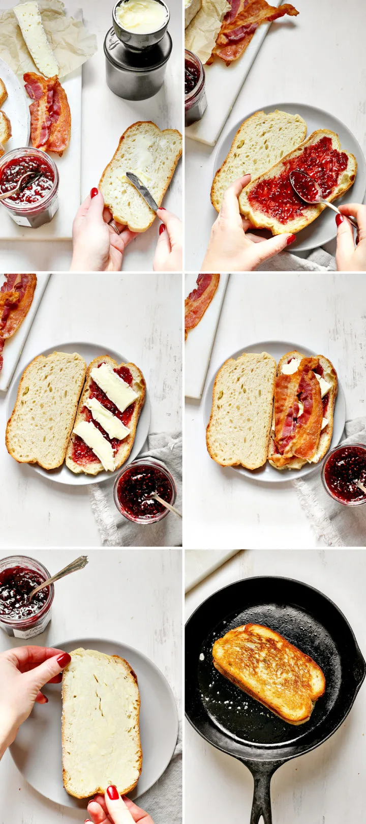 step by step photos showing how to make this brie grilled cheese recipe