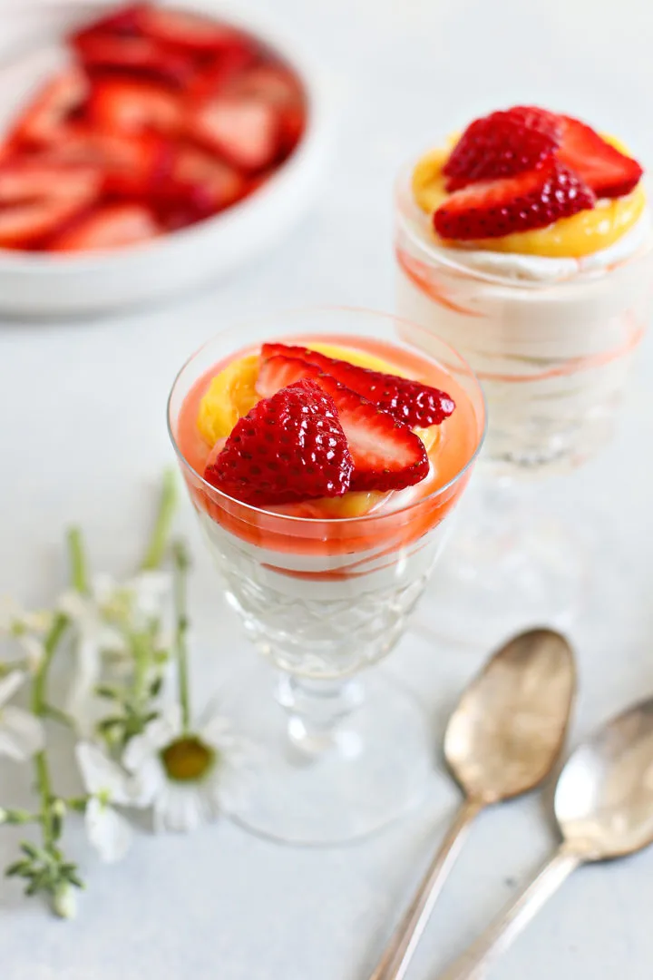 Cheesecake Mousse with Lemon Curd and Strawberries