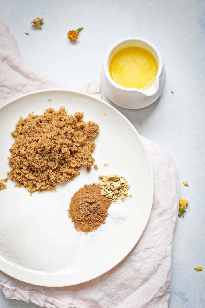 ingredients to make the crumb topping for this rhubarb coffee cake recipe