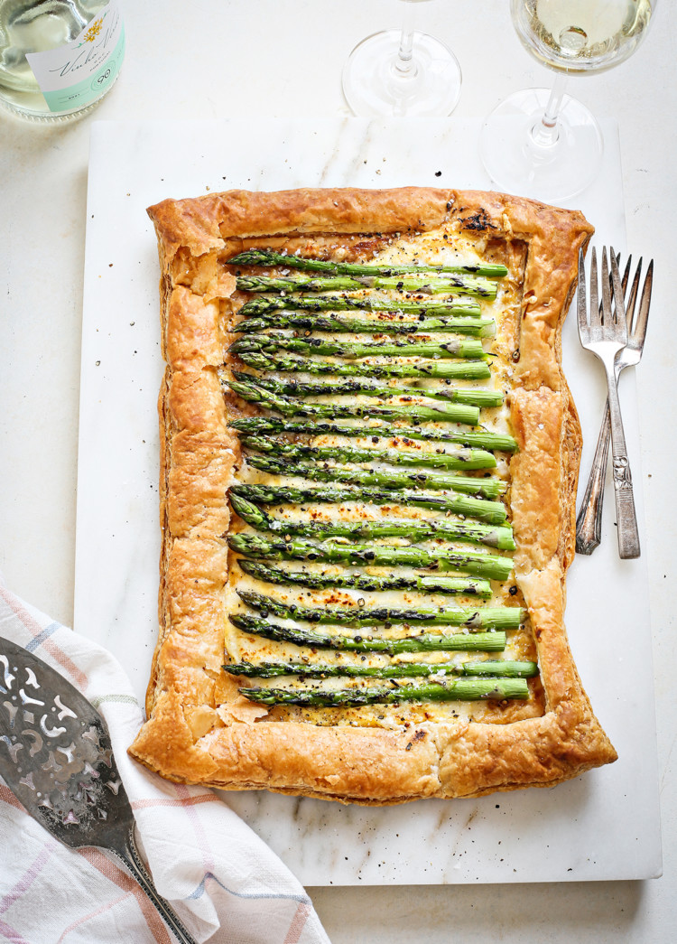 asparagus tart on a marble board