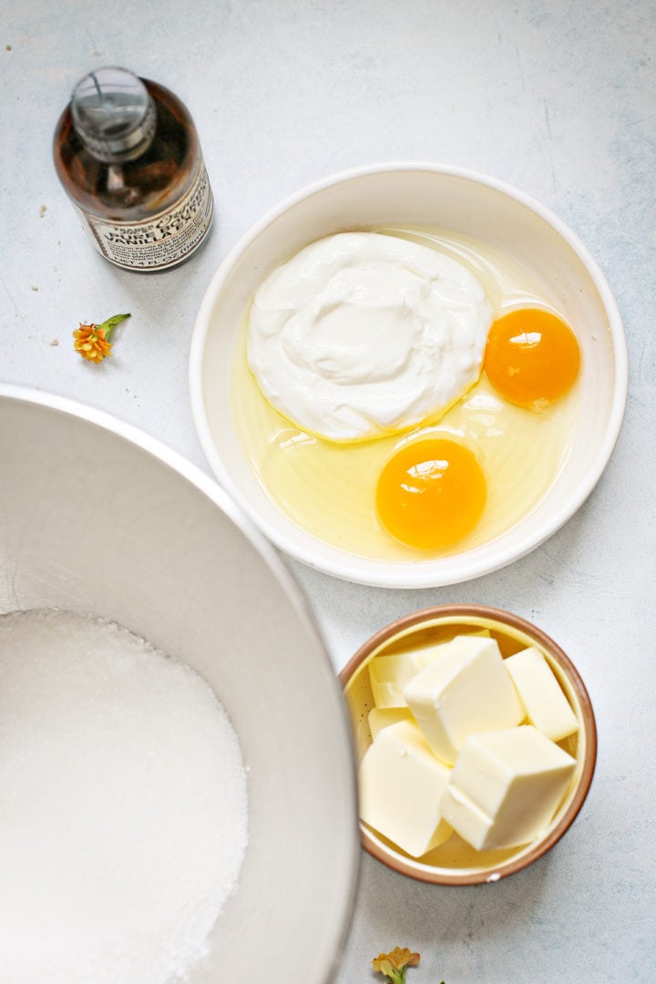 ingredients needed to make coffee cake with rhubarb