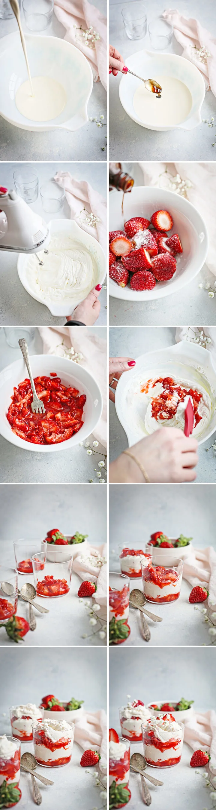 step by step photos showing how to make strawberries and cream