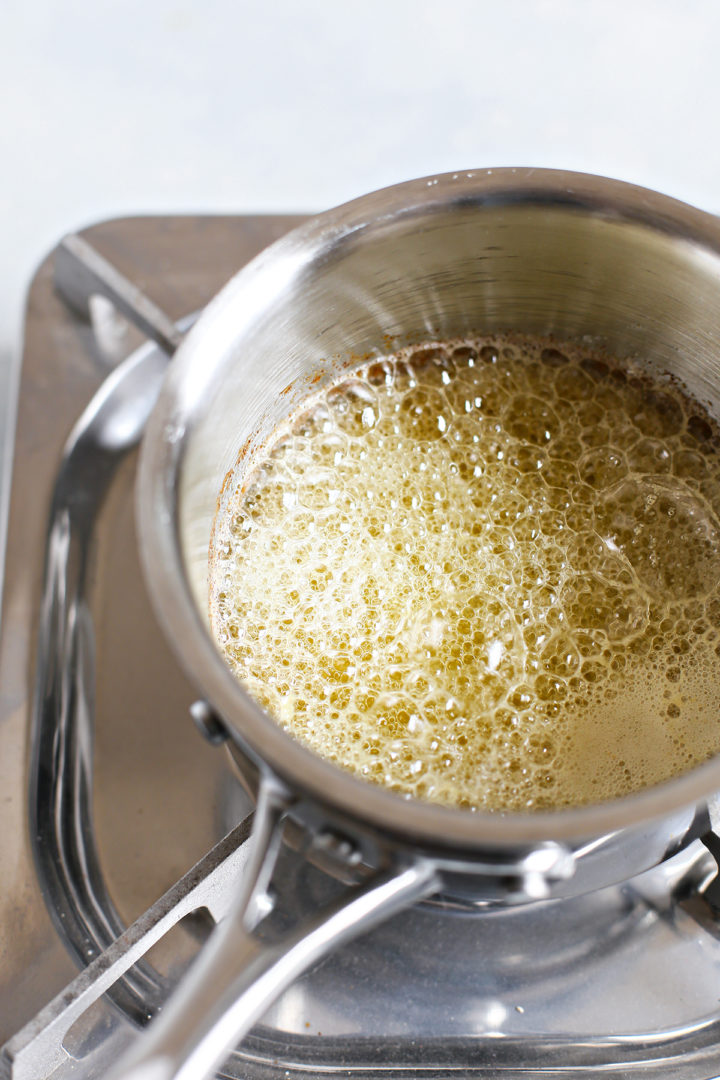 step 5 how to brown butter - butter browning in in a saucepan after melting