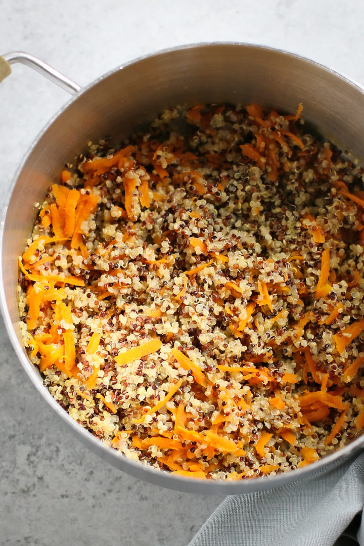 step showing preparing the quinoa for quinoa stuffed peppers