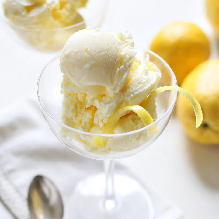 glass dessert dishes with lemon ice cream
