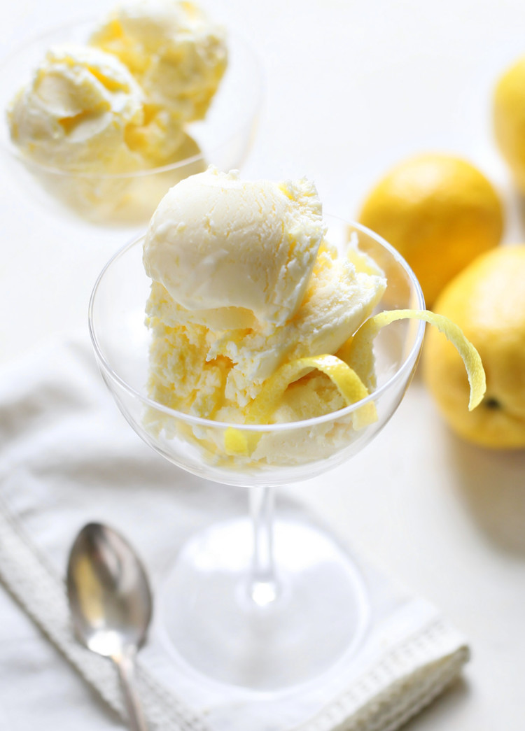 glass dessert dishes with lemon ice cream