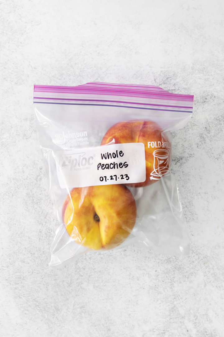 whole frozen peaches in a bag